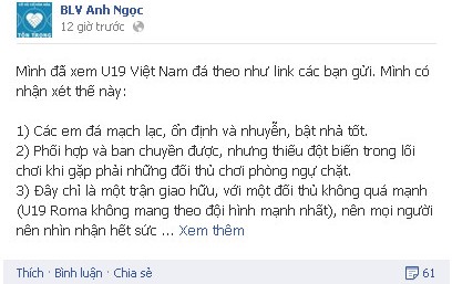 BLV Anh Ngọc nói gì khi U19 VN thất bại trước U19 Roma?